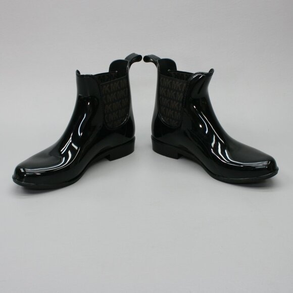 Michael Kors Ladies 8 Chelsea Charm Black PVC Brown Logo Rain Ankle Boots JH21G - Picture 12 of 12